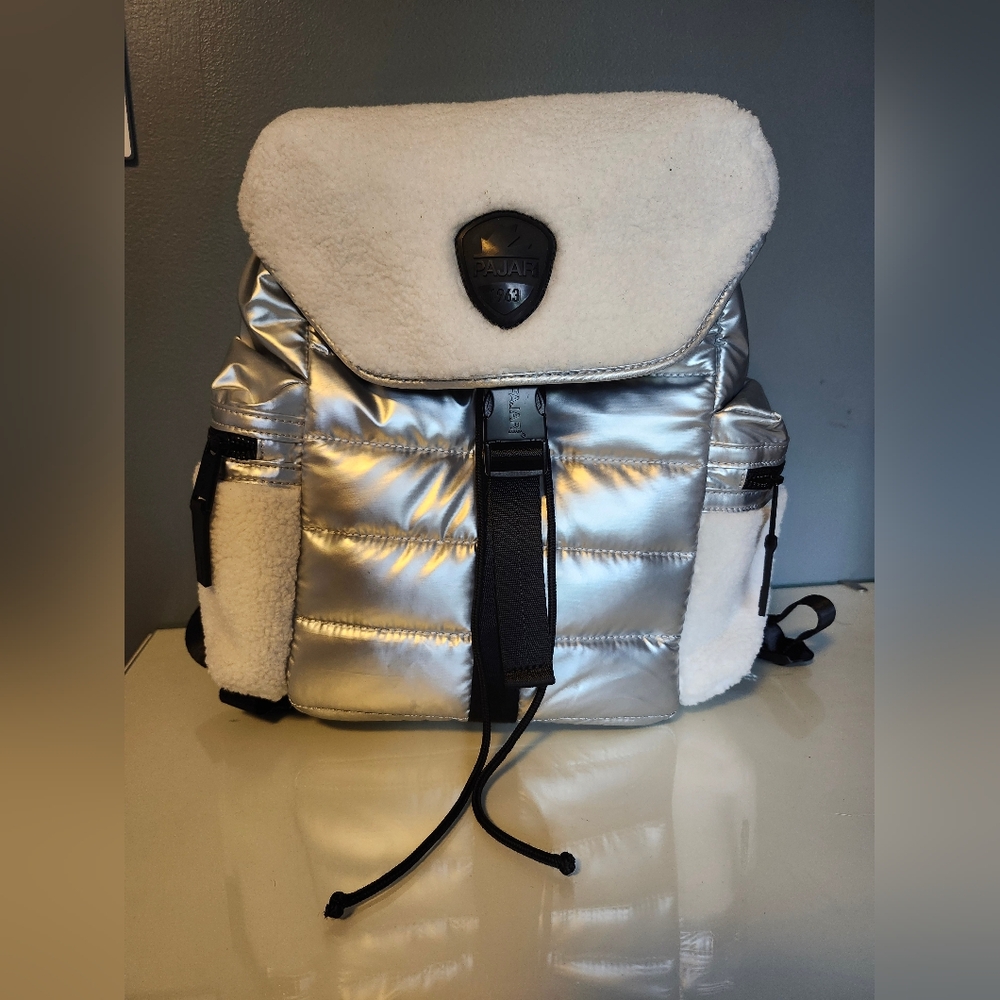 Pajar Silver and White Quilted Backpack